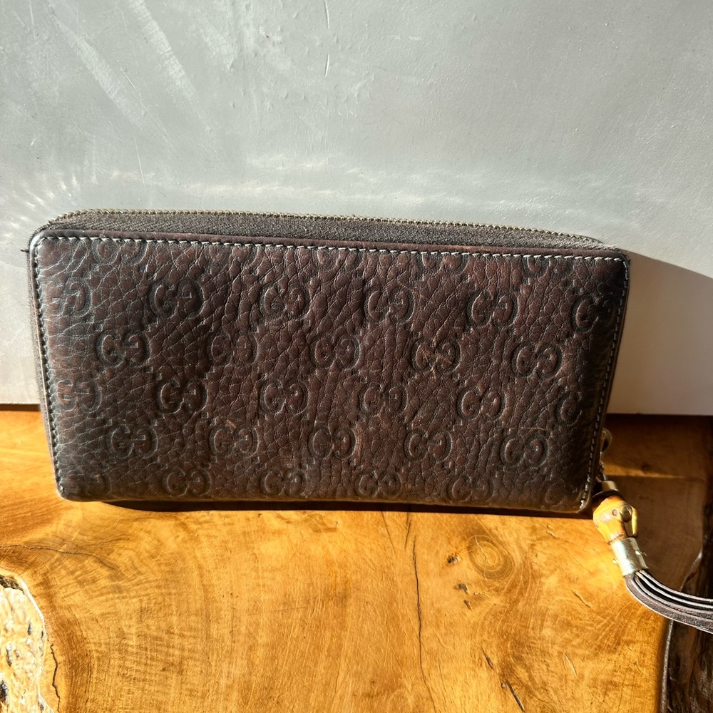 Gucci Dark Brown Embossed Leather Wallet